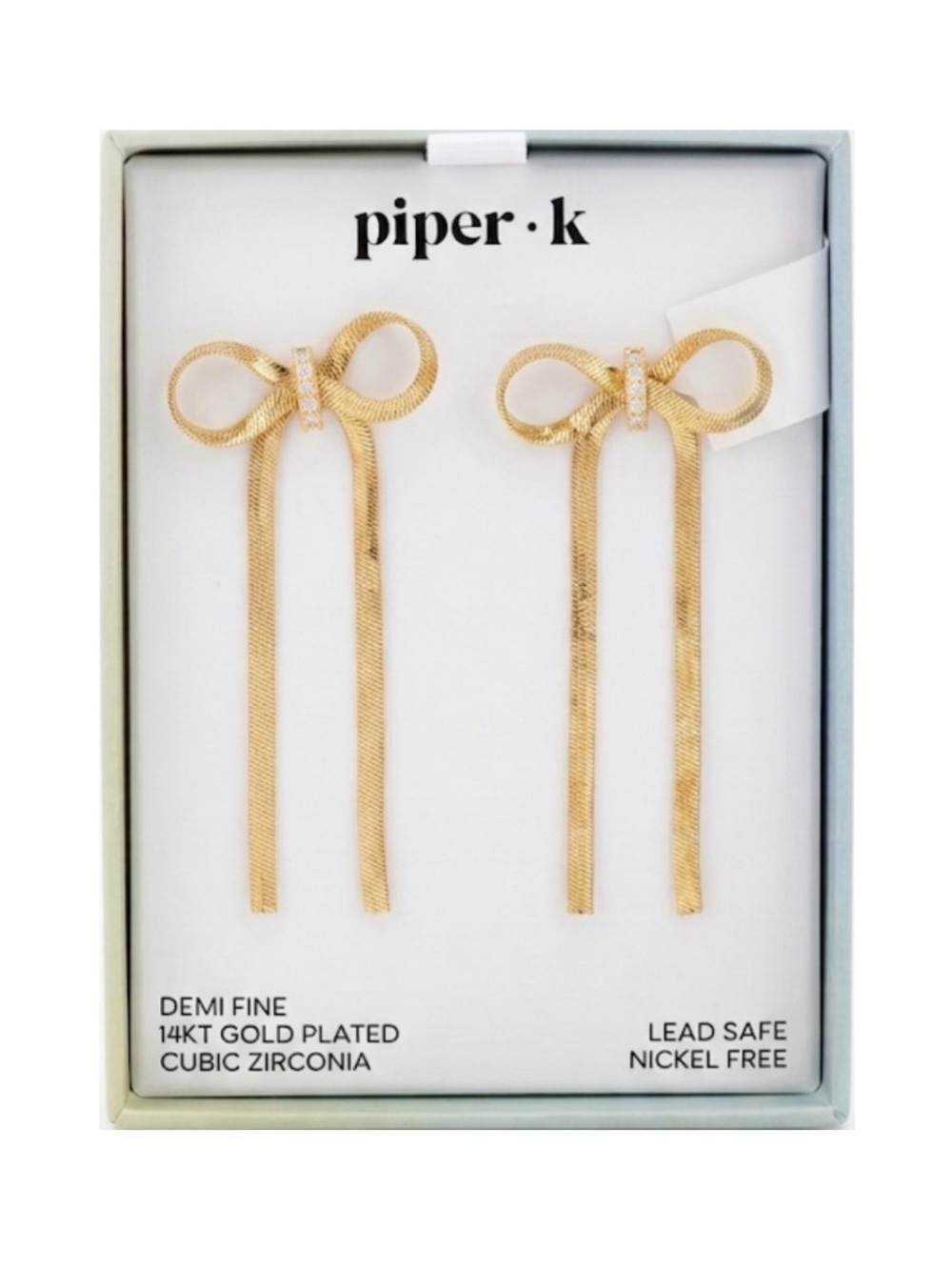 NWT ⚜️♥️⚜️ PIPER K Gorgeous 14 KT Gold Plates Cubic Zirconia Bow Earrings